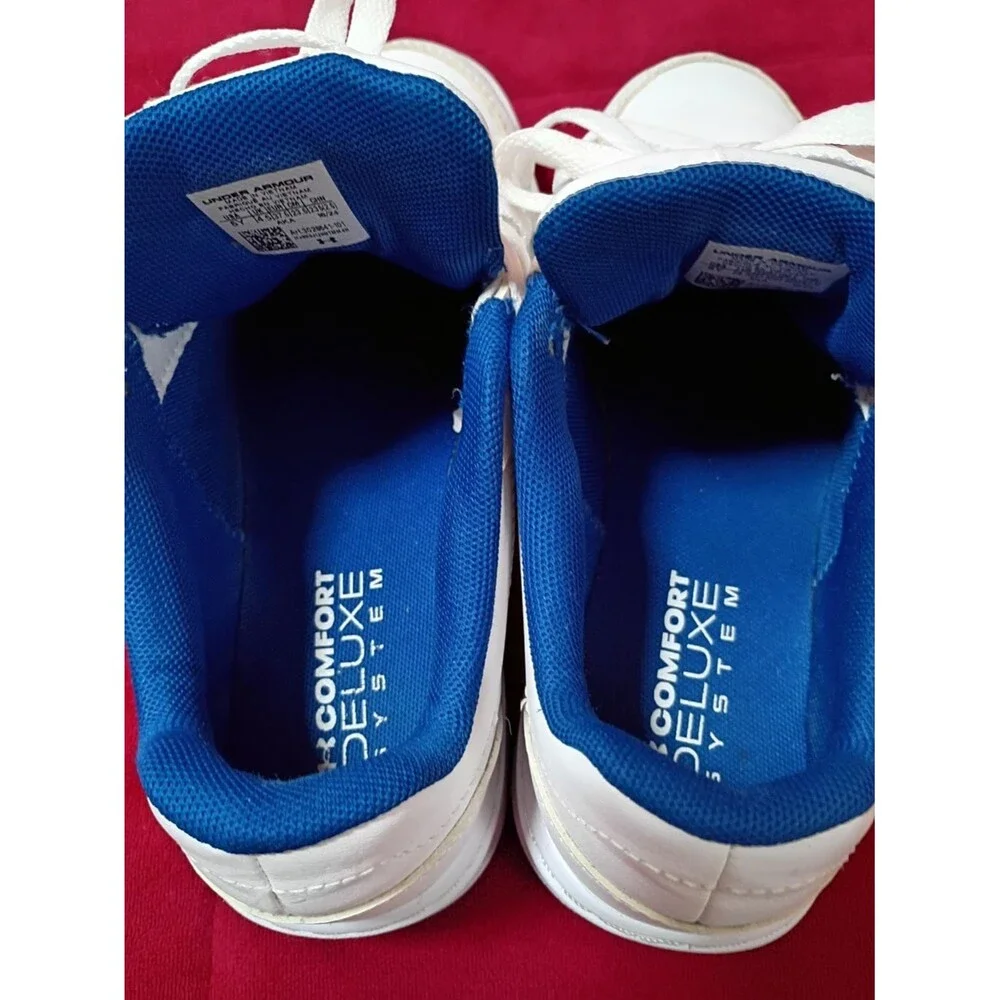 Under Armour White and Blue Kids Lace-Up Sneakers Size 5y